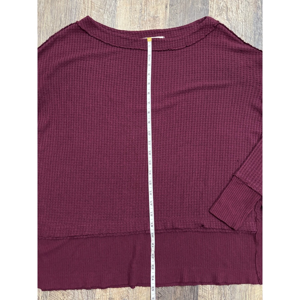 We The Free Free People Burgundy Waffle Knit Thermal Top XS Maroon Long Sleeve - Picture 2 of 5